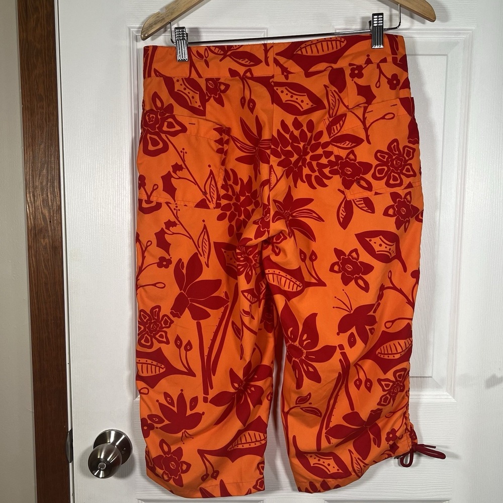 Royal Robbins Womens Floral Capri Pants Orange Red Hiking Travel Size 8 - Picture 3 of 7
